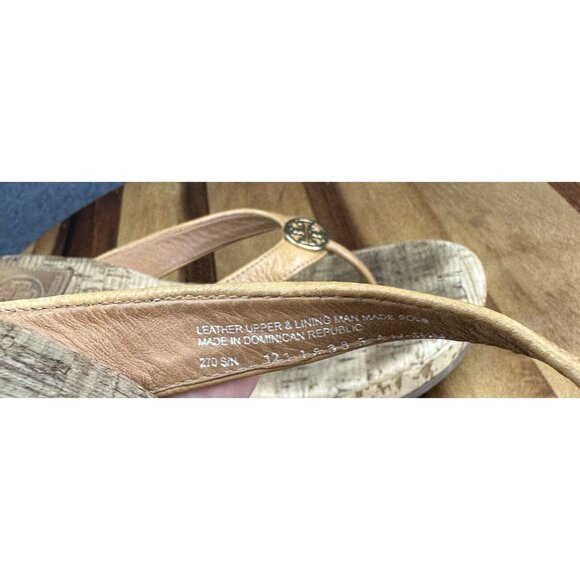 Tory Burch Brown Cork Wedge Heel Thong Sandals Logo Women's 6.5M - Picture 11 of 12